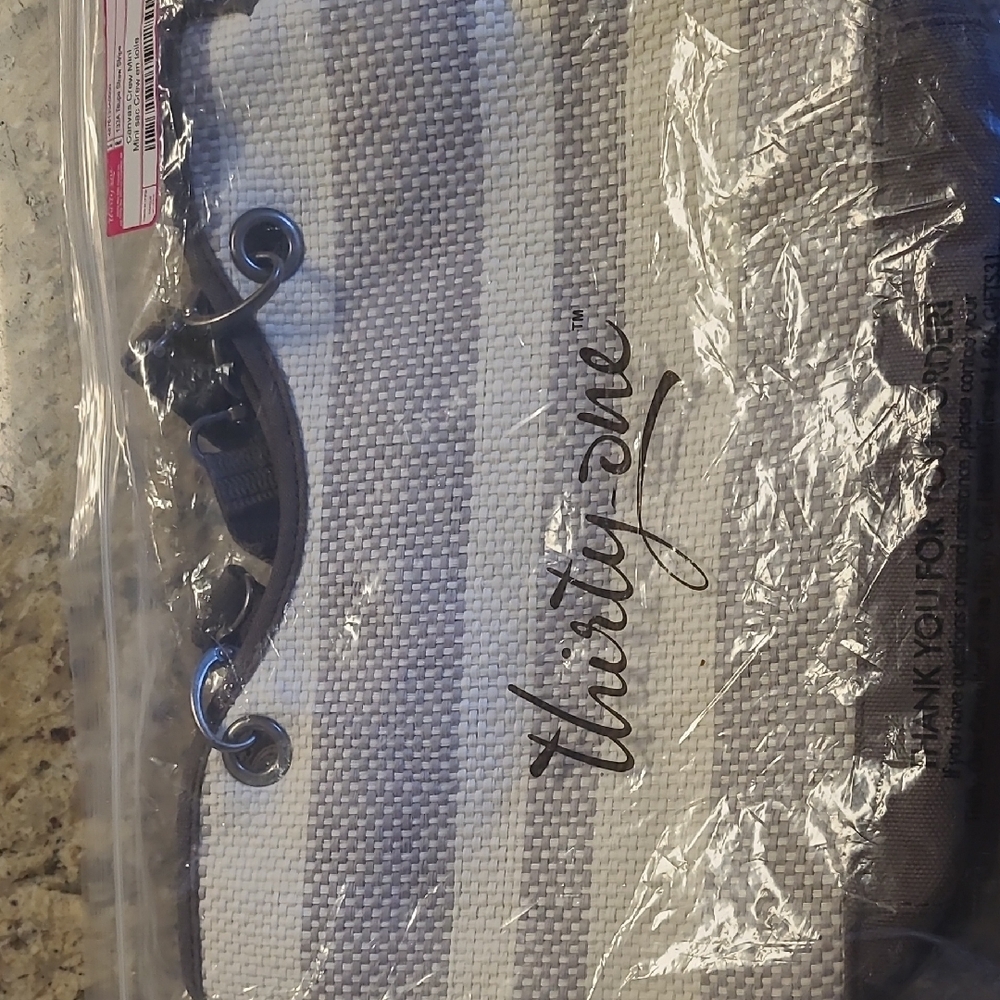 Thirty-One Gray and White Striped Bag